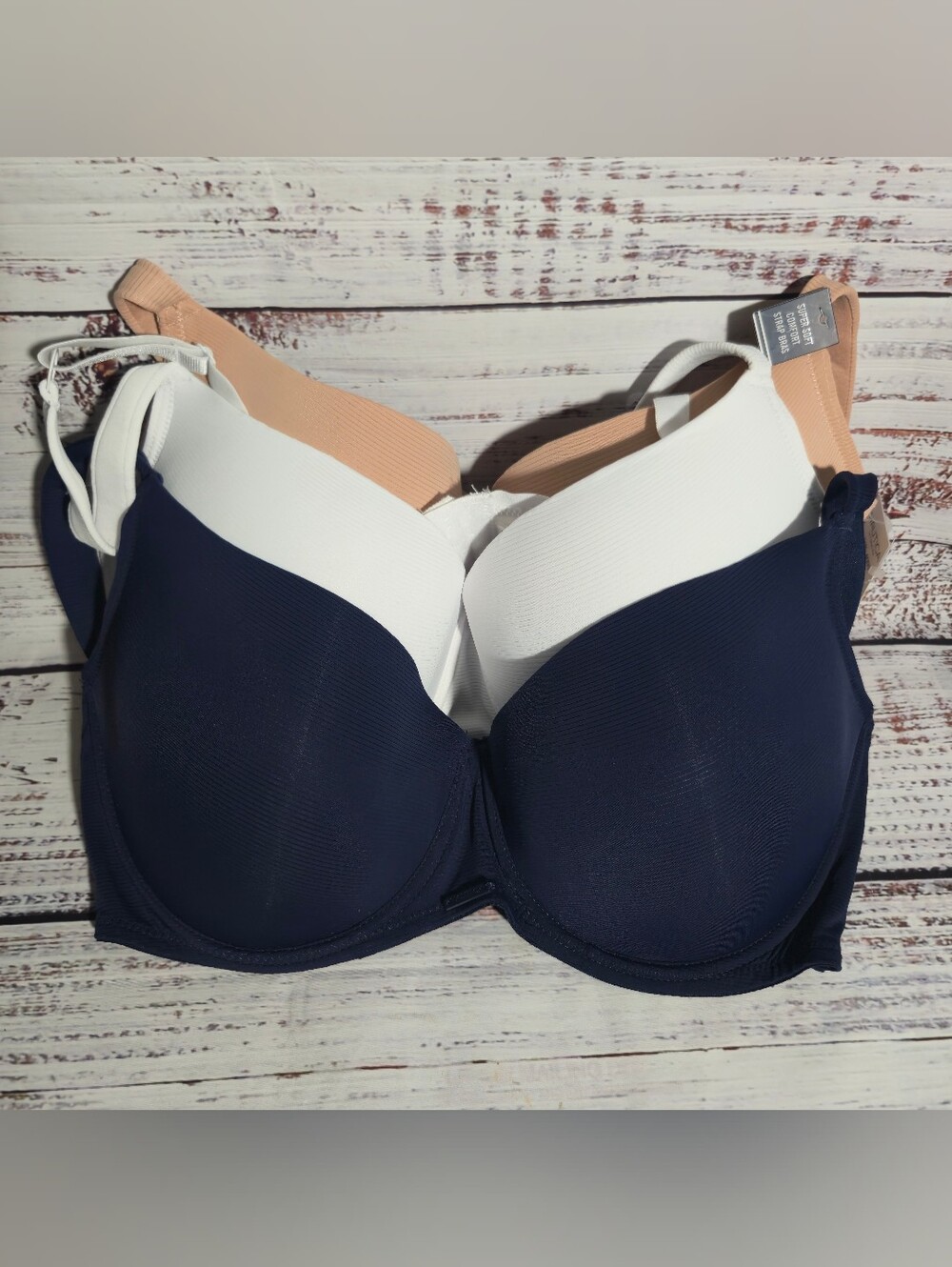 Nautica 3pk flat rib underwire bra comfort strap NT1159 Beige, Navy, White NWT